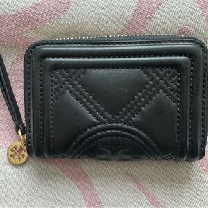 Tory Burch Black Leather Quilted Zip Around Wallet